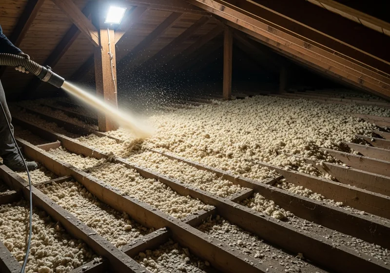 Soufflage de laine minérale sur le plancher de combles perdus à Bordeaux